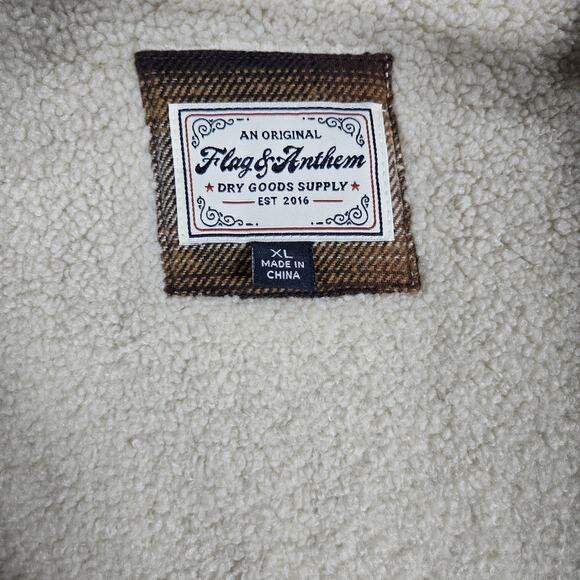 Flag & Anthem Sherpa Lined Flannel Jacket Men’s XL Brown Plaid Shacket - Picture 6 of 12